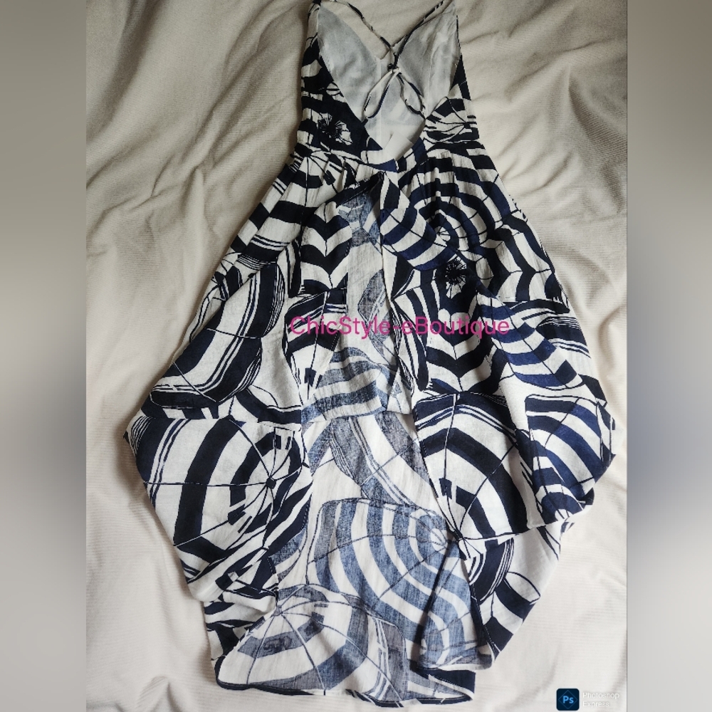 STORE CLOSING! H&M Long Strappy Dress White/navy Blue Patterned Fitted Bodice N - Picture 14 of 14